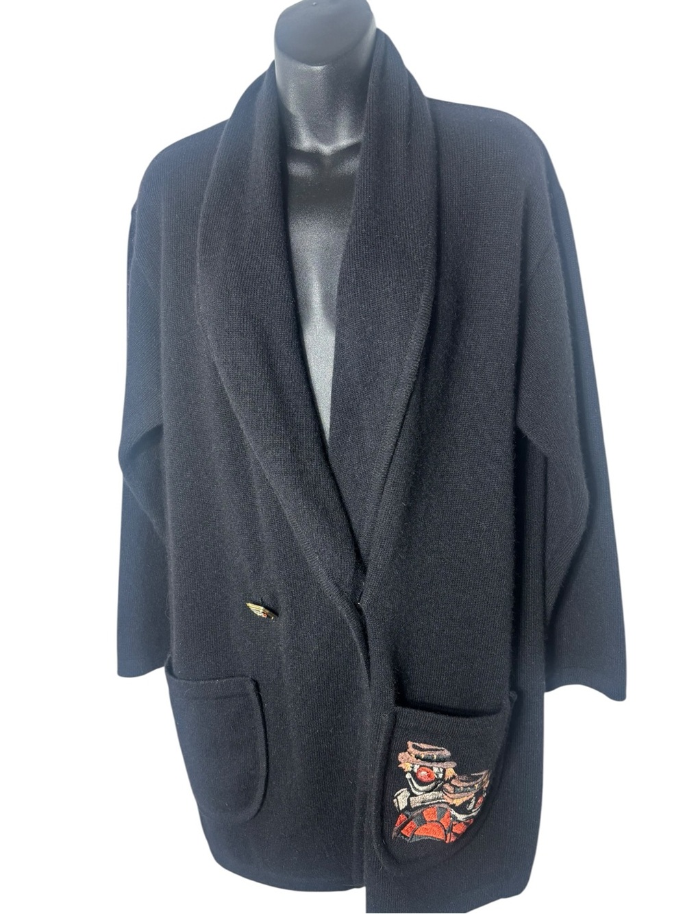 Iceberg‎ vintage 38 black knit long cardigan wool angora clowns embroidery